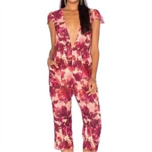 For Love And Lemons Red Floral Jumpsuit